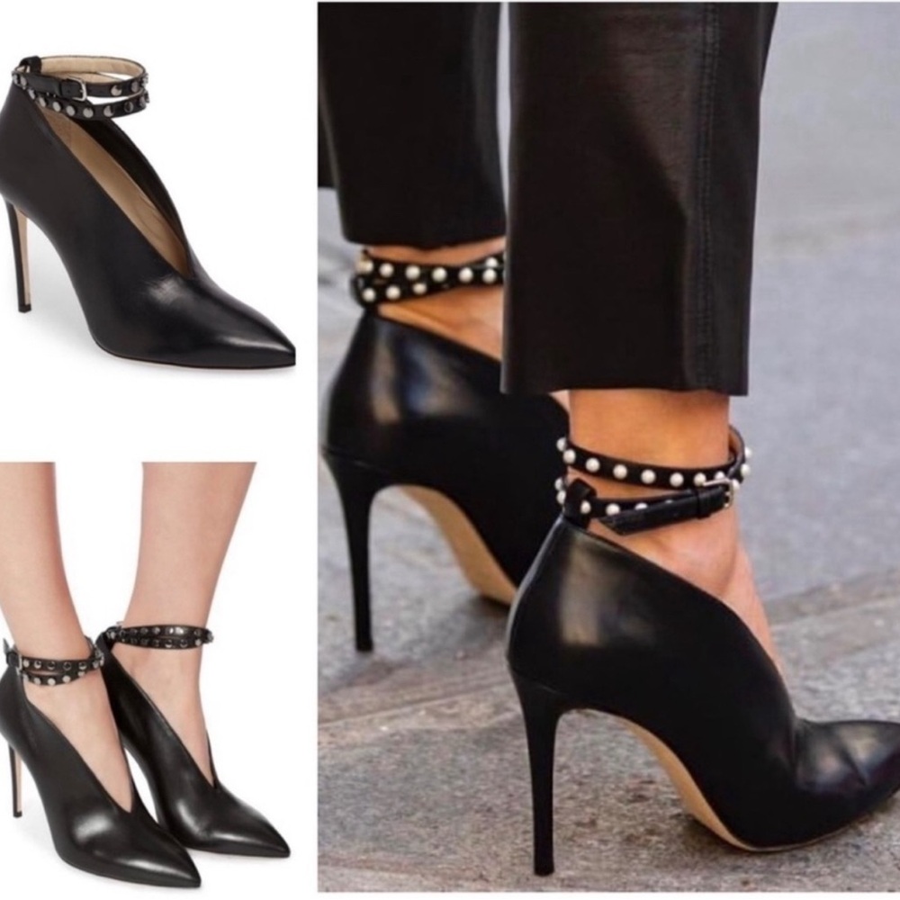 Black Stiletto Heels with Silver Studs Ankle Strap
